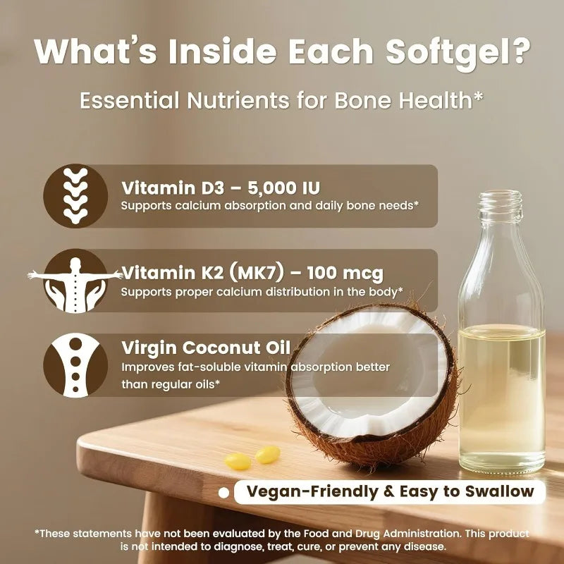 Vitamin D3 K2 5000 IU D3 100mcg K2 300 Softgels 2-in-1 Vitamin D K Supplement with Coconut Oil
