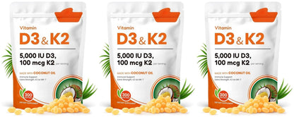Vitamin D3 K2 5000 IU D3 100mcg K2 300 Softgels 2-in-1 Vitamin D K Supplement with Coconut Oil