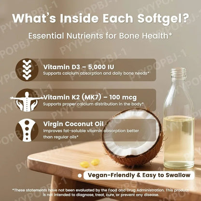 Vitamin D3 K2 5000 IU D3 100mcg K2 300 Softgels 2-in-1 Vitamin D K Supplement with Coconut Oil