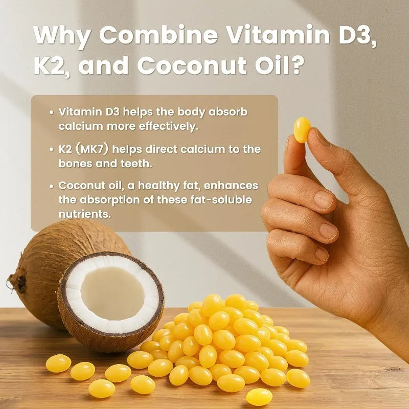 Vitamin D3 K2 5000 IU D3 100mcg K2 300 Softgels 2-in-1 Vitamin D K Supplement with Coconut Oil